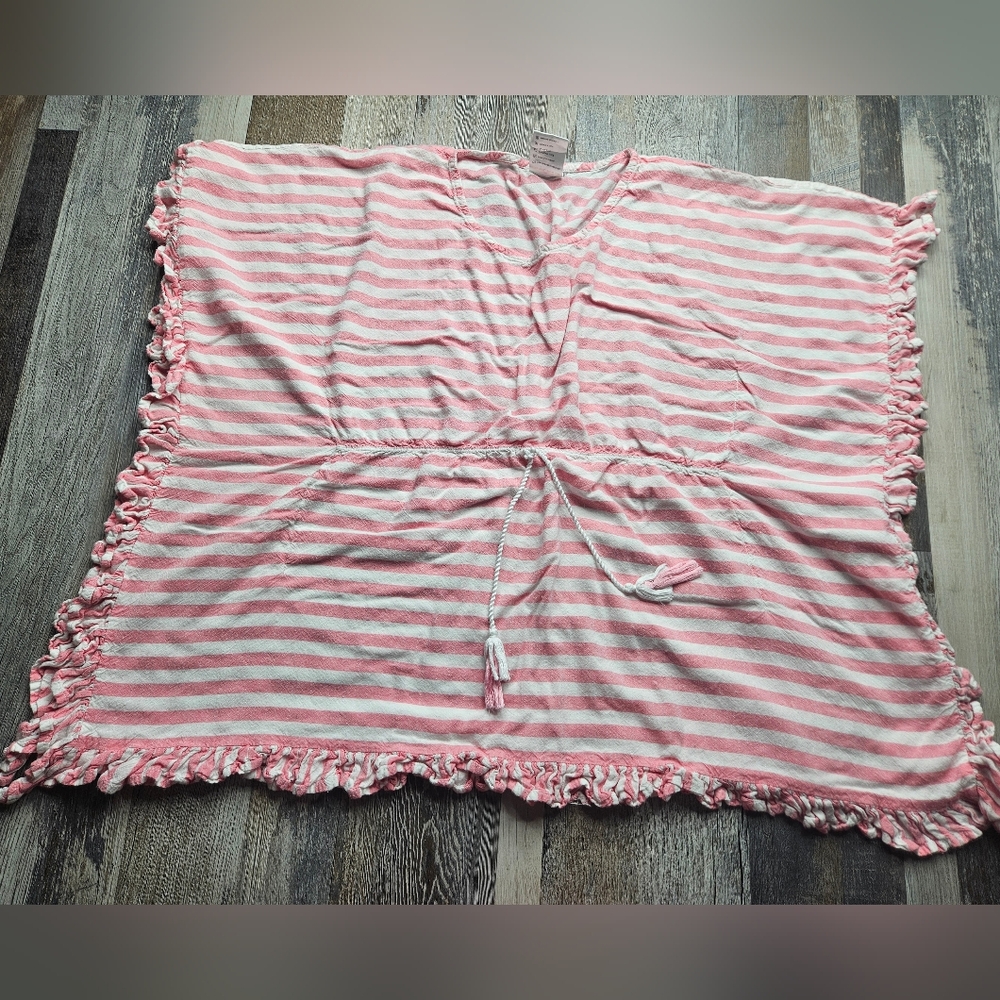 Snapper Rock New Zealand Striped Kaftan Girls 8-10 Pink White Stripe Swim Cover